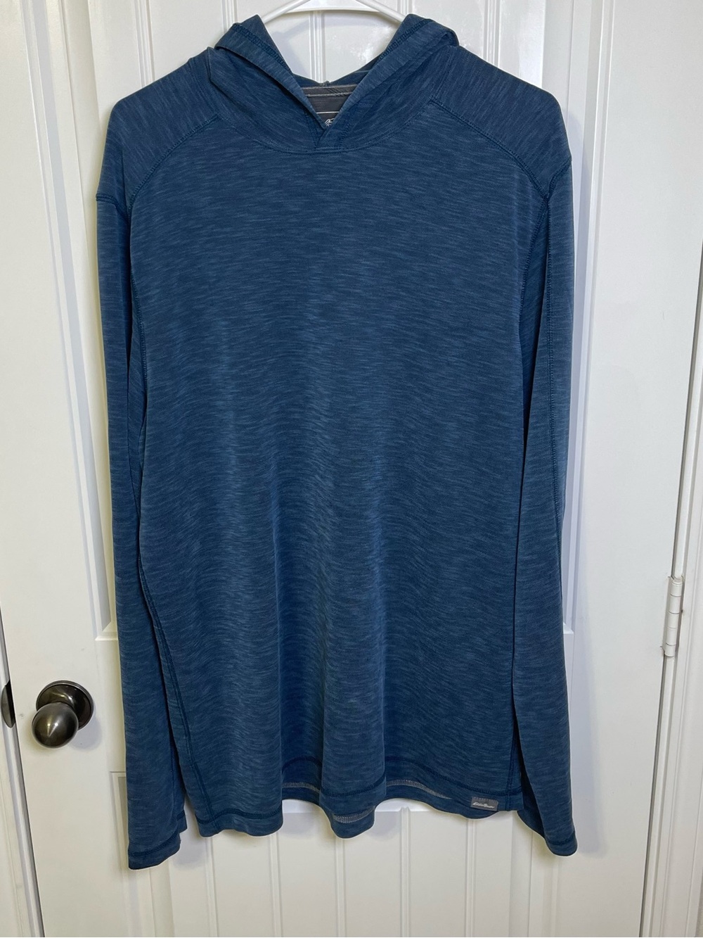 Eddie Bauer Men's Large Tall Heathered Blue Hooded Performance Pullover Shirt